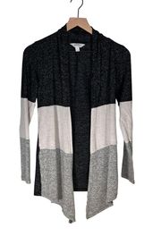 Market & Spruce Sweater Striped Colorblock Cardigan Black Gray Cream Extra Small