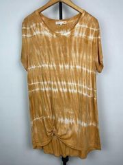 C&C California Mustard Yellow Tie Dye Side Twist Front Hem Short Sleeve Shirt