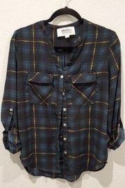 ALICE BLUE Long Sleeve Check Plaid Print Blouse