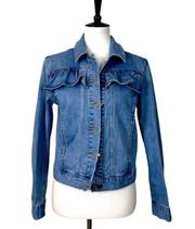 Draper James Ruffle Button Front Denim Jean Jacket Blue Women's Size Small