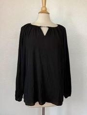 Solid Black Long Sleeve Cut Out V-Neck Blouse