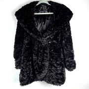 Women's Black Faux Fur Oversized Coat Quiet Luxury Mobwife