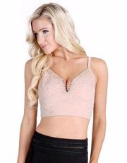 NEW Sexy Almond Colored and Beaded Crop Bustier Top