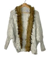 MILITARY HIPPIE Felicity Faux Fur Batwing Cardigan White Brown