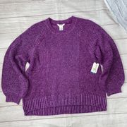 New With Tags plus 1X women 16W-18W scoopneck longsleeve pullover sweater purple