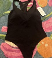 NEW Sz L Large Womens Athleta Trancend Thong Bodysuit Removable Bra Black 881423