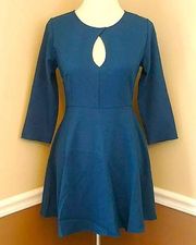 NEW Everly Modcloth Turquoise 3/4 Sleeve Front Keyhole Skater Mini Dress Small