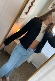 Black Denim Jacket With Fringe Ends