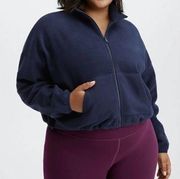 Fabletics Navy Blue Fleece Mock Neck Crop Zip Up Sweatshirt XXL