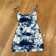 Beginning Boutique  Tie Dye Mini Dress in Blue & White