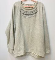 Plus size rhinestone collar gray sweatshirt sz 2XL.