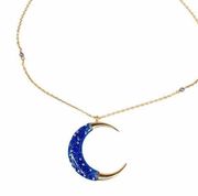 Betsey Johnson Moon Necklace, Blue, Gold Tone