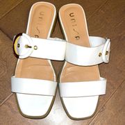 Unisa White Slide Sandals with Gold Buckle