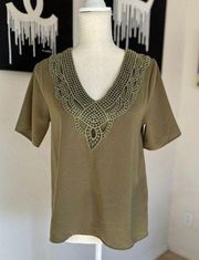 Everly  Crochet Green Top