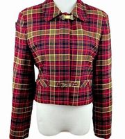 Burberry Red Tartan Plaid Crop Zip Wool  Jacket 6