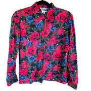 Pendleton Vintage Womens Floral Blouse Top Petite 6 Button Rayon Long Sleeve