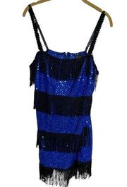 Fredericks of Hollywood Blue Fringe Flapper Dress Large