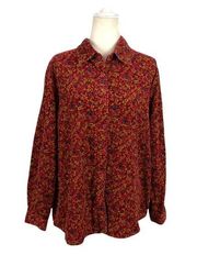 Vintage Womens Large Long Sleeve Corduroy Shirt Button Front Red Floral Blair