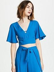 Jack BB Dakota Kiana Top Blue Size M Bell Sleeves Cropped Boho Tie Back