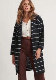 MARINE LAYER Birdseye Coat in Real Black Size Medium Long Striped Knit White