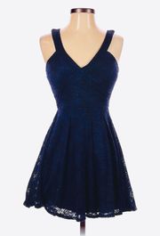 Junior’s  A-Line V Neck Navy Lace Dress