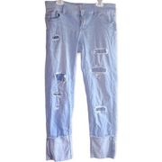New York & Company Light Acid Wash Ripped Cuffed Soft Denim Jeans