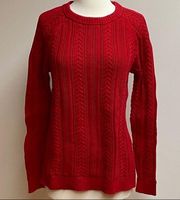 Lands'End  Red Cable Knit Cotton Sweater