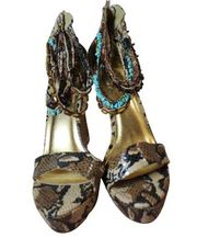 Paprika Beaded Animal Print Platform Heels - Size 8.5 - Boho Chic