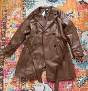 NWT  Brown Leather Trench Coat