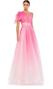 GLITTER OMBRE RUFFLED ONE SHOULDER BALLGOWN