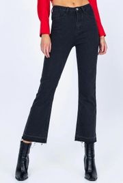 Marseille Black Denim Cropped Flare Leg Jeans 4