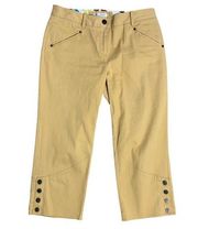 Tommy Bahama Capri Pants 4 Yellow Mid Rise Snaps Pockets Zipper Belt Loops