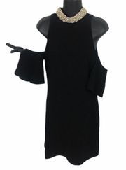 Rachel Zoe Black Cold Shoulder Pearl Choker Black Dress