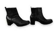Women's Black Leather Ankle Boots Booties Side Zip 2.5" Block Heel 7.5