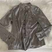 Cato  Black and White Stripe Silky Button Up size Medium Button Down