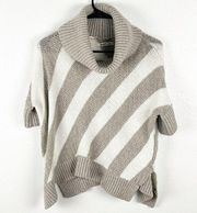 OLD NAVY Wool Blend Striped Turtleneck Short Sleeve Poncho Style Cropped Sweater