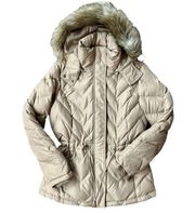 Kenneth Cole Reaction Hooded Down Jacket with Faux Fur Trim, Beige, Size…