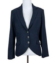 White House Black Market Blazer Jacket Womens 4 Navy Blue Houndstooth Career