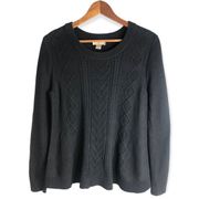 LOFT Outlet Black Diamond Cable Knit Pullover Flared Sweater