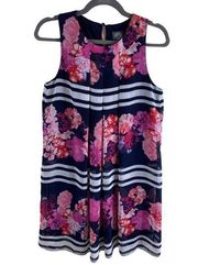 Vince Camuto Multicolor Floral Striped Sleeveless Short Shift Dress Size S