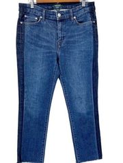 LAUREN Ralph Lauren Womens 8P Jeans Premier Straight Ankle Tuxedo Stripe Fray