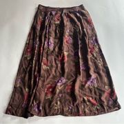 Vintage Worthington Midi Skirt High Waist A-line Brown Floral Cottagecore 14