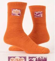 NWT from Blue Q- Tag Socks GET THE HELL OUTSIDE Sz S/M, Orange, Fun Holiday Gift