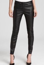 Milly NY Genuine Black Stretch Leather Pants 8 zippers at hem moto style