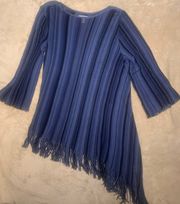 Asymmetrical Fringe Striped Sweater Size Large