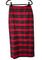 Vintage Nine West Red & Black Plaid Wool Blend Midi Skirt