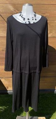 Eileen Fisher Jersey Knit Shift Dress Size S/P Black BoatNeck 3/4 Sleeve Stretch