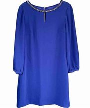 0122 Tahari Arthur S. Levin Cobalt Blue Gold Chain Boxy Shift Dress Size 4 Small