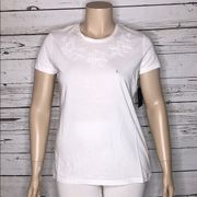 IZOD NWT Size XL White Floral Embossed Short Sleeve Knit Top Tee Shirt