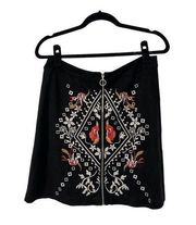 Thml Black Embroidered Micro Suede Mini Skirt